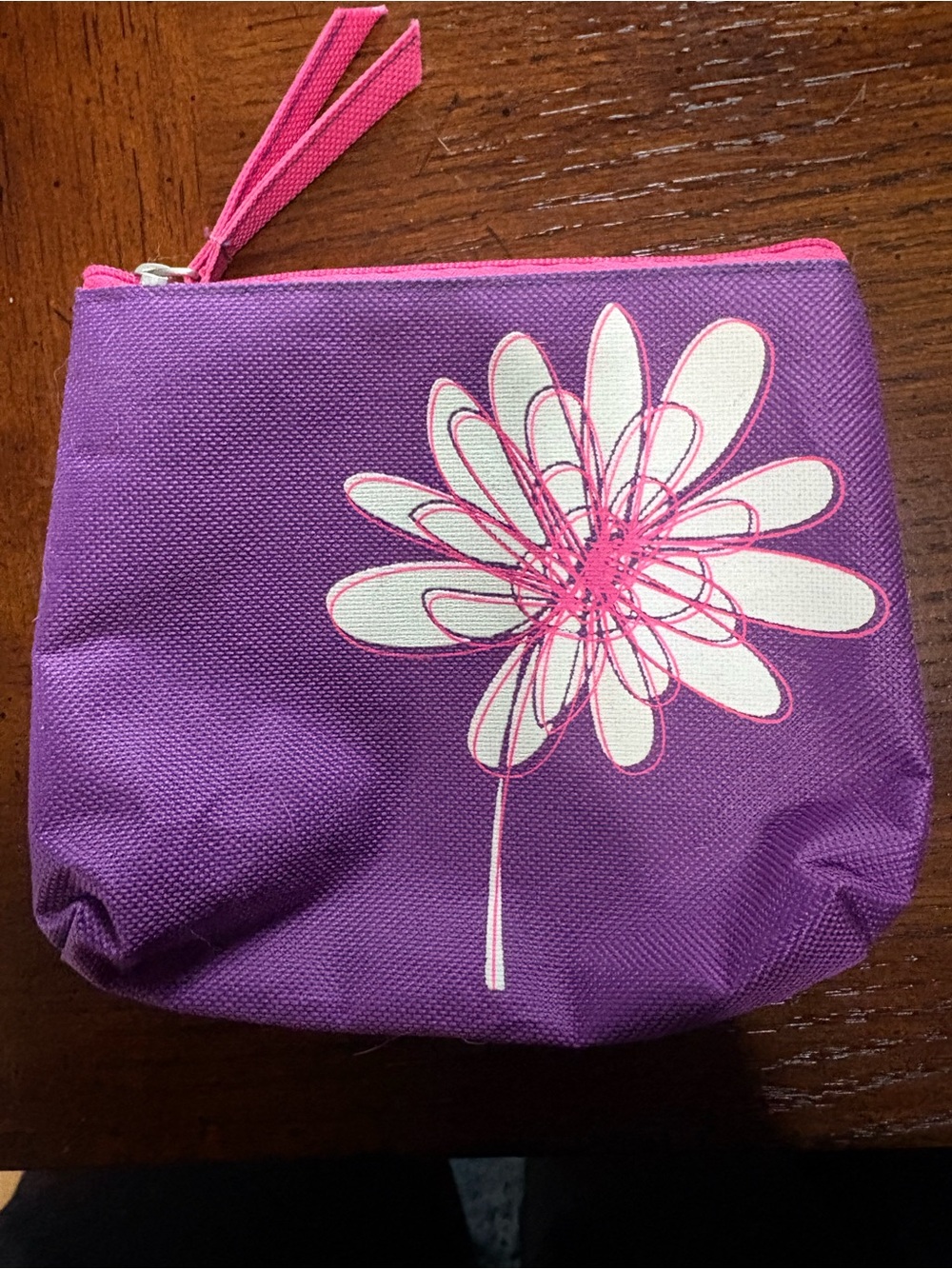 Purple Floral Cosmetic Pouch with Pink Accent